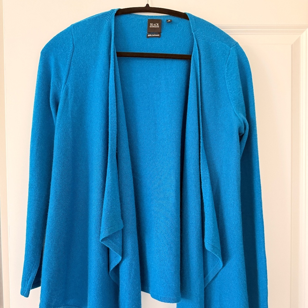 Black Label Saks Fifth Avenue Open Front Blue Cashmere Cardigan